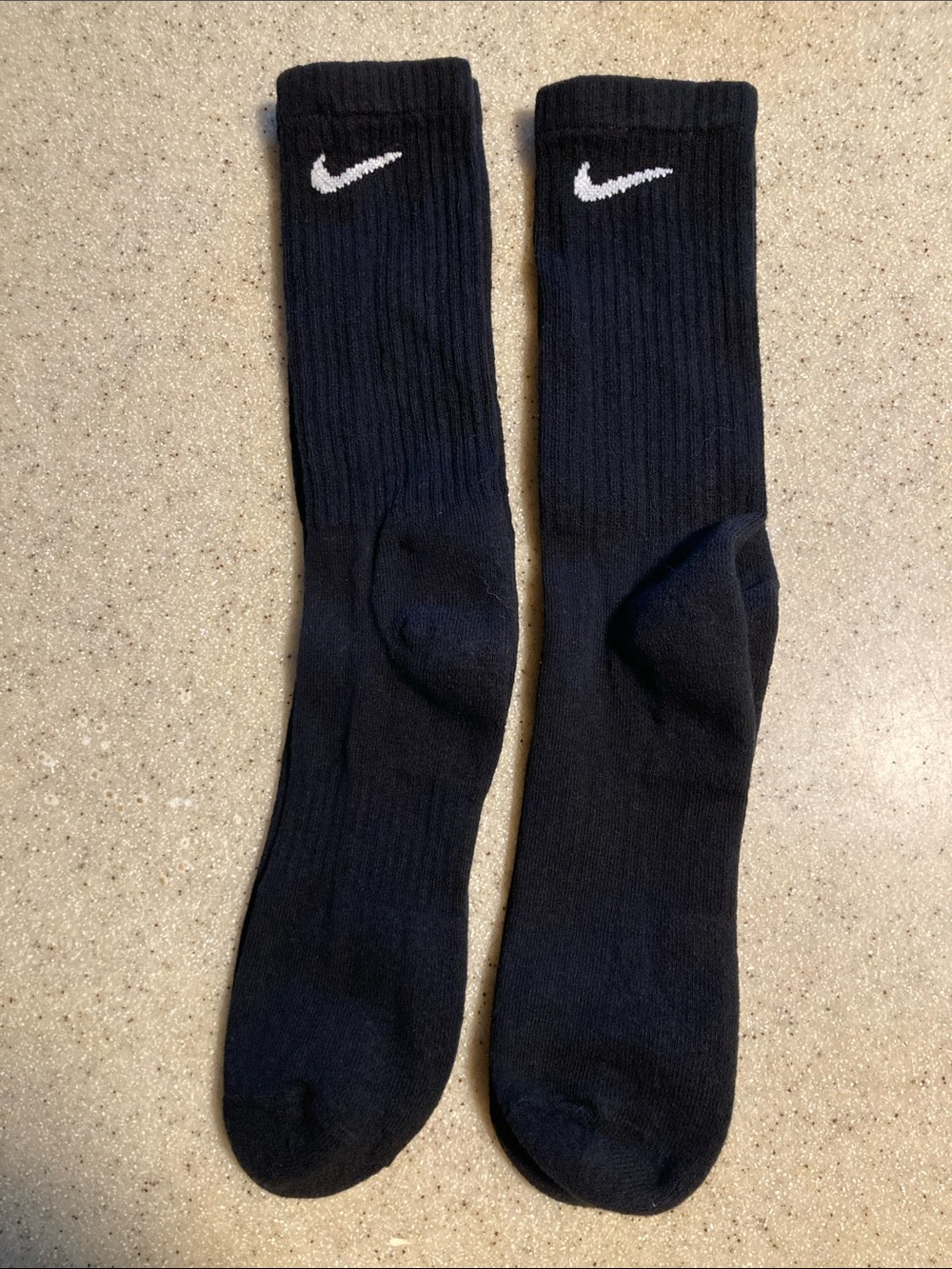 2 pr Nike Black Crew Athletic Socks with White Swoosh